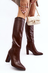 Kozaki Damskie Do Kolana Na Słupku Brązowe Fiminna