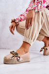 Skórzane Damskie Espadryle Z Łańcuchem Beżowe Fancy