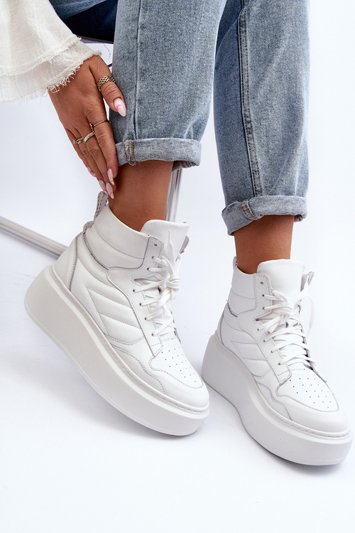 Zazoo 3392/X Damskie Skórzane Buty Sportowe Na Platformie Białe