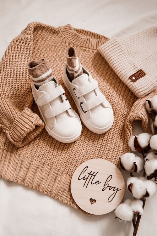 Dziecięce Skórzane Trampki Na Rzep BIG STAR KK374093 Białe