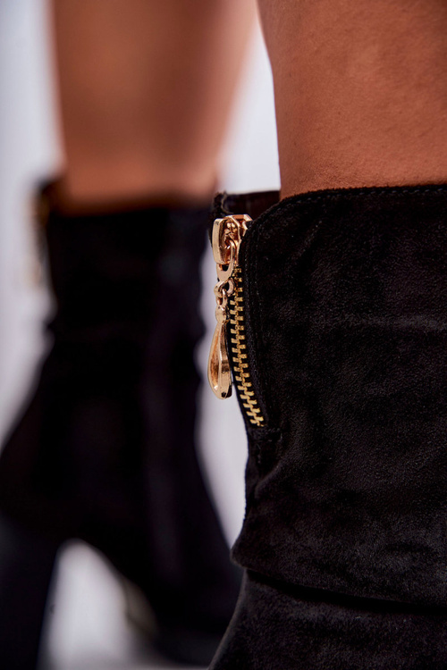 Zamszowe Wysokie Botki Na Słupku Czarne Volter