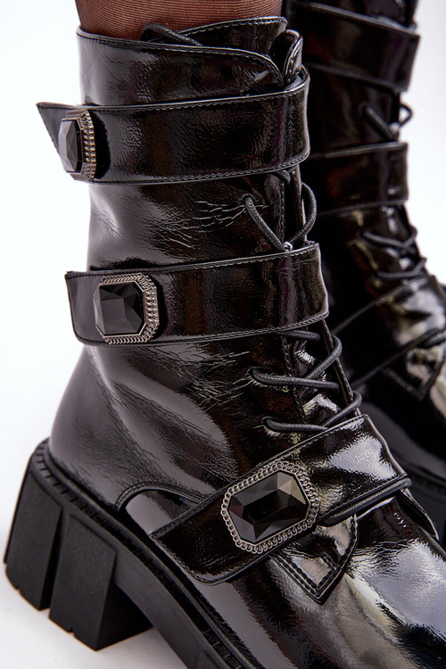 Workery Botki Damskie Lakierowane Czarne S.Barski MR870-61