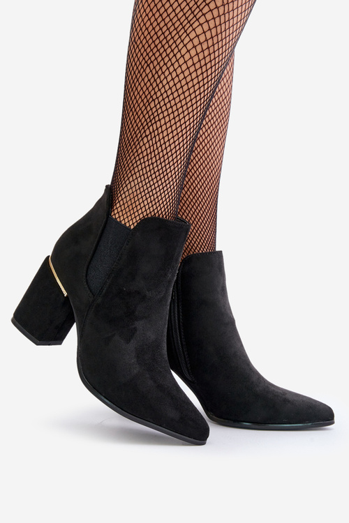 Eko Zamszowe Botki Na Słupku Ocieplane Czarne Daivine