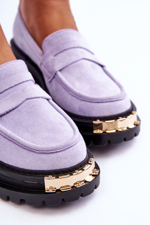 Klasyczne Zamszowe Mokasyny Z Ozdobą Fioletowe Monaro