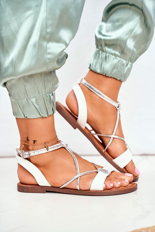 Sandały Damskie Płaskie Białe Alison