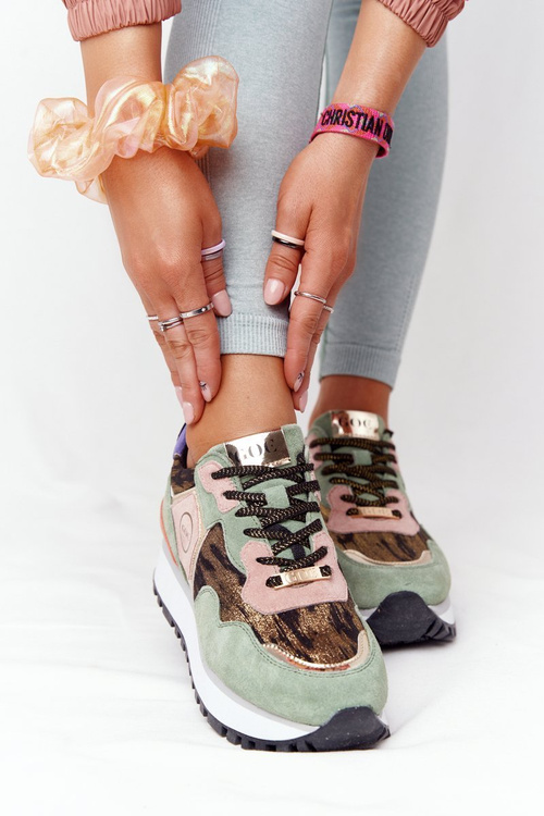 Zamszowe Sportowe Buty Na Platformie GOE HH2N4002 Zielono-Złote