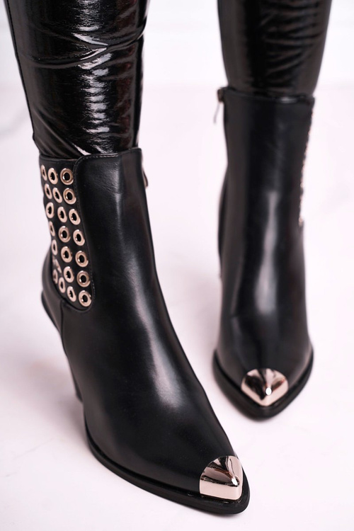 Botki Damskie Wysokie Stalowy Nosek Czarne Only Time