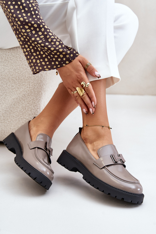 Mokasyny Damskie Lakierowane Vinceza 62187 Szare