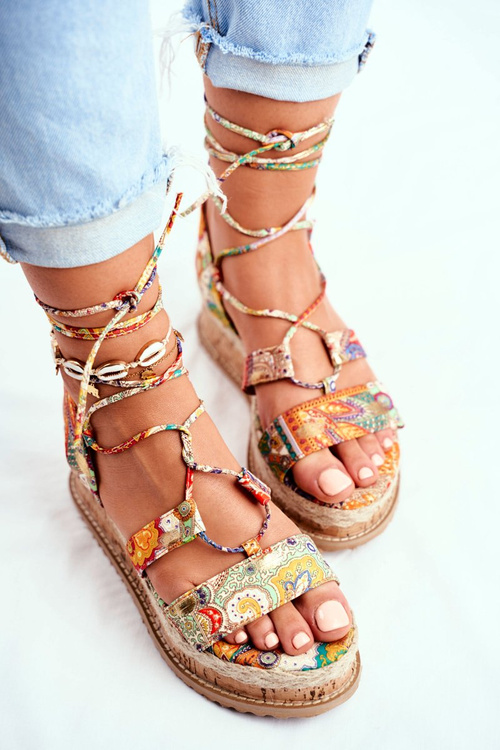 Damskie Sandały Na Korkowej Platformie Wiązane Pomarańczowe My Way