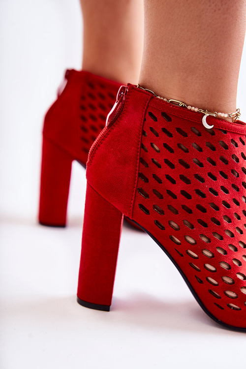 Zamszowe Ażurowe Botki Czerwone Jenissa