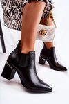 Skórzane Botki Na Obcasie Laura Messi 2506 Czarne