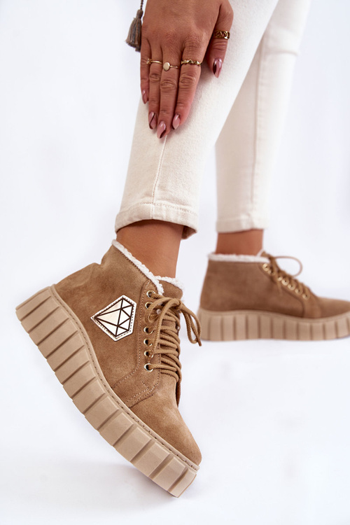 Zamszowe Buty Sportowe Wiązane Lewski Shoes 3252/N Beżowe