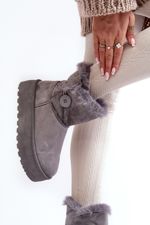 Damskie Śniegowce Na Platformie Z Futerkiem Szare Wikasem