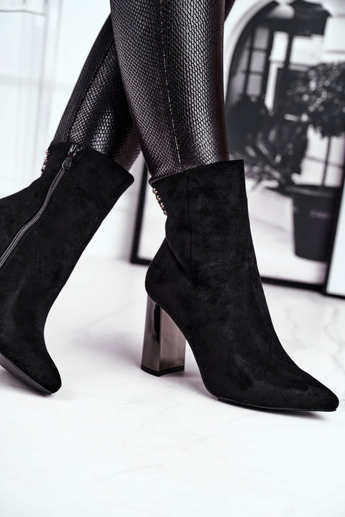 Damskie Botki Na Słupku Czarne Trens