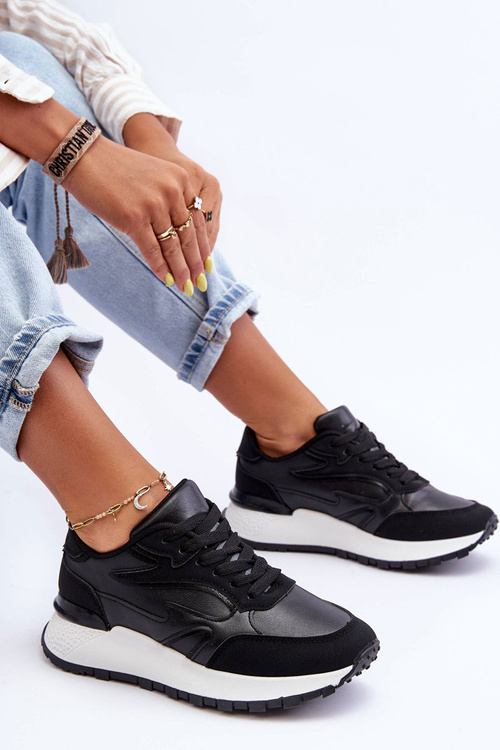 Damskie Buty Sportowe Na Platformie Czarno-Białe Henley