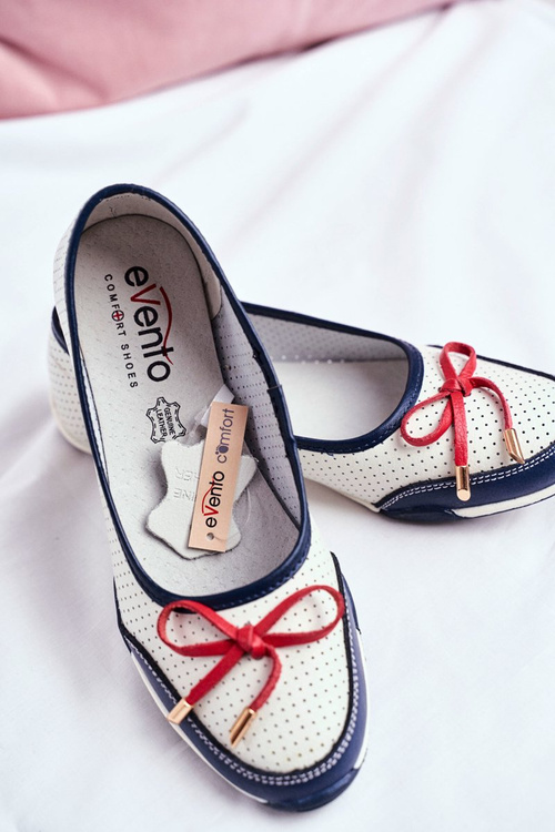 Ażurowe Skórzane Baleriny Biało-Czerwone Erdola