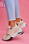 Sportowe Damskie Buty Ukryty Koturn Beżowe Mollen