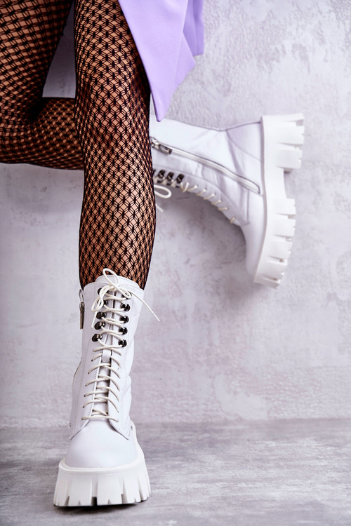 Skórzane Ocieplane Botki GOE KK2N4012 Białe