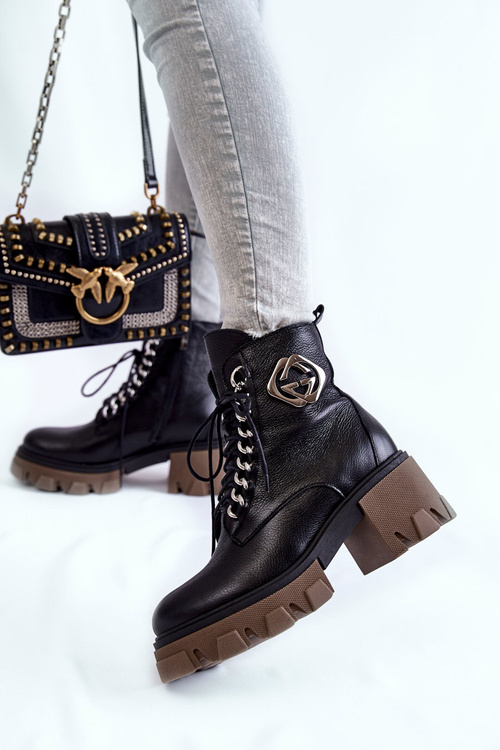 Skórzane Ocieplane Botki Na Suwak Czarne Lemar Raynes