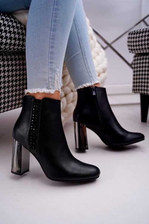 Botki Damskie Na Srebrnym Słupku Czarne Peve