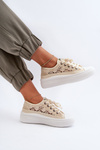 Koronkowe Trampki Damskie Lee Cooper LCW-23-44-1620 Beżowe