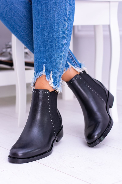 BIG STAR Skórzane Botki Sztyblety Czarne BB274611