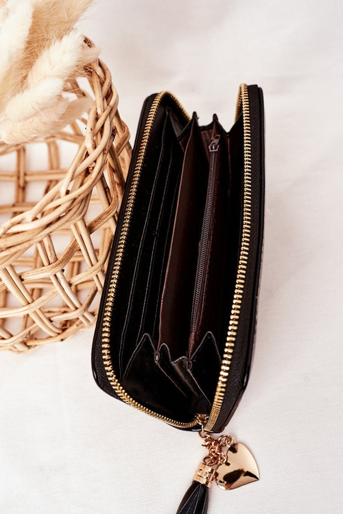 Duży Portfel Damski Z Breloczkiem Czarny