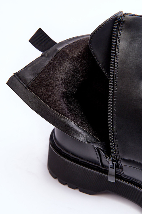 Skórzane Botki Workery Czarne Teflorna