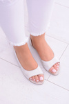 Skórzane Beżowe Baleriny Maciejka Peep Toe Verma