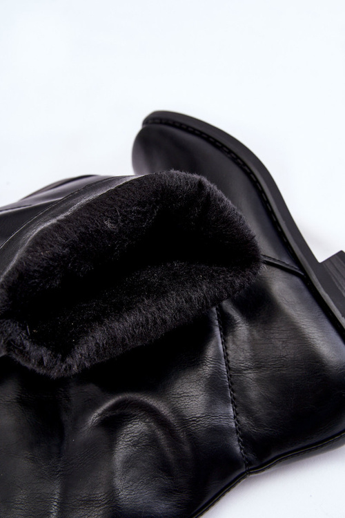 Damskie Ocieplane Botki Wsuwane Czarne Calan