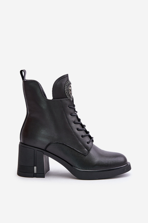 Ocieplane Botki Na Masywnym Obcasie Skóra Naturalna Czarne Vinceza 66676