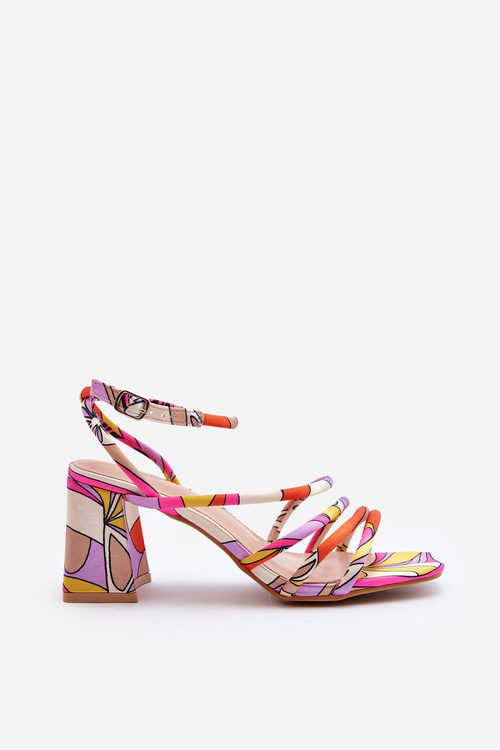 Wzorzyste Sandały Na Słupku Fioletowe Jenglla