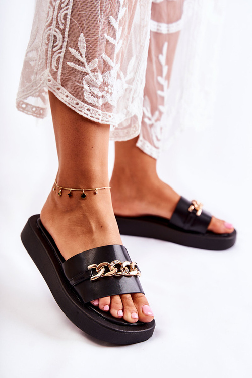 Modne Klapki Z Łańcuchem Czarne Megosa