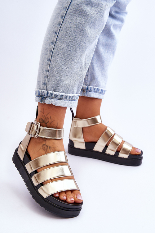 Sandałki Na Masywnej Platformie Złote Lisbona