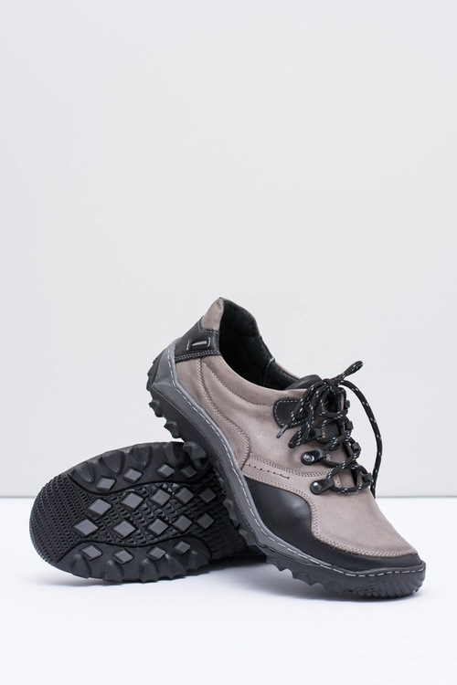 Męskie Skórzane Szare Półbuty Trekkingowe Gretin