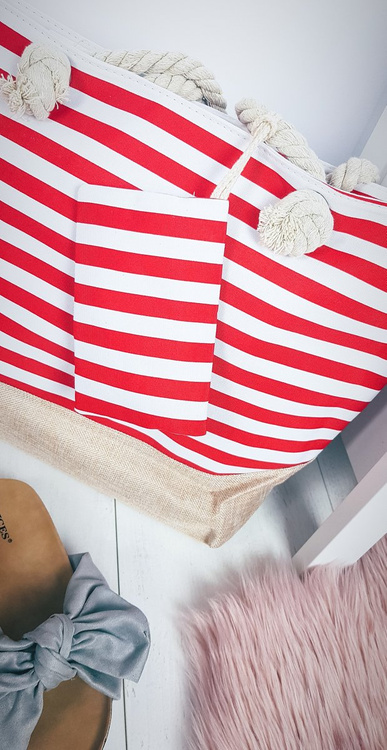 Plażowa Duża Czerwona Torebka Torba Damska Marynarska