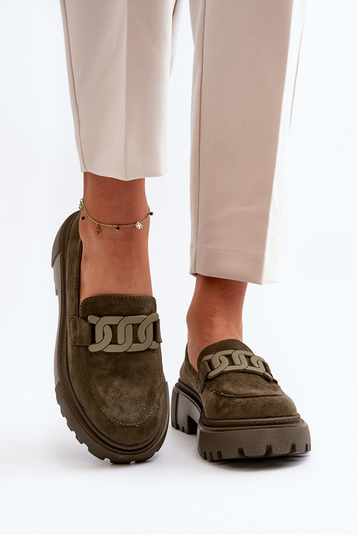 Mokasyny Damskie Z Łańcuchem Ciemnozielone Mevre