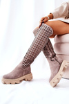 Zamszowe Ażurowe Kozaki Jasnobrązowe Kallede