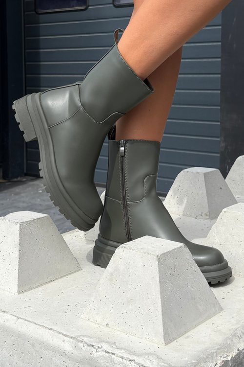 Botki Damskie Na Platformie I Płaskim Obcasie Zielone Levira