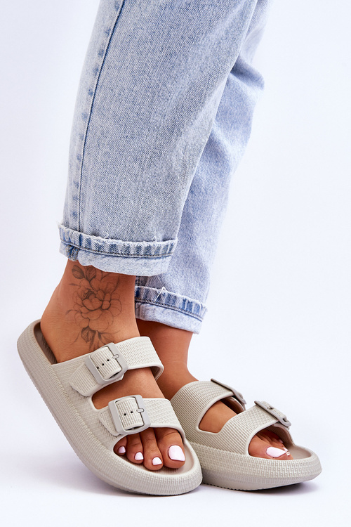 Damskie Piankowe Klapki Z Paskami Jasnoszare Sharmen