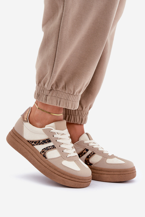 Sneakersy Damskie Na Platformie Beżowe Lesida