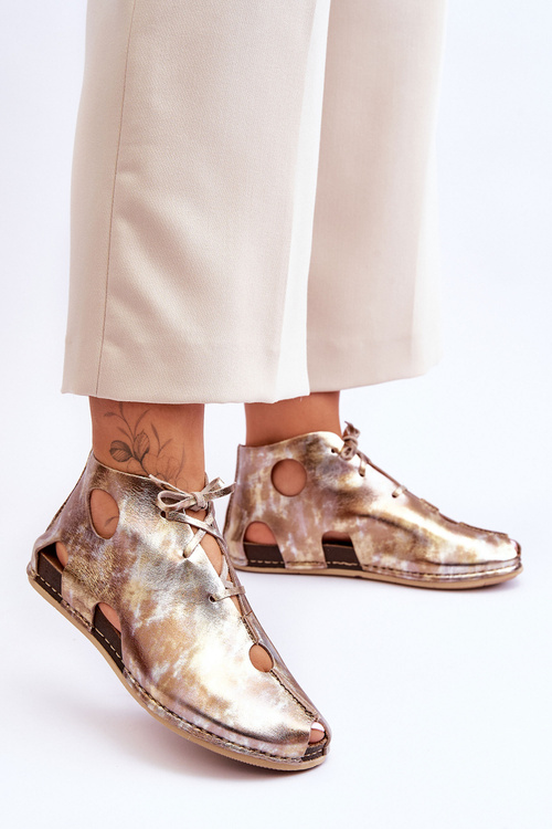 Lekkie Skórzane Botki Maciejka 03426-42 Złote