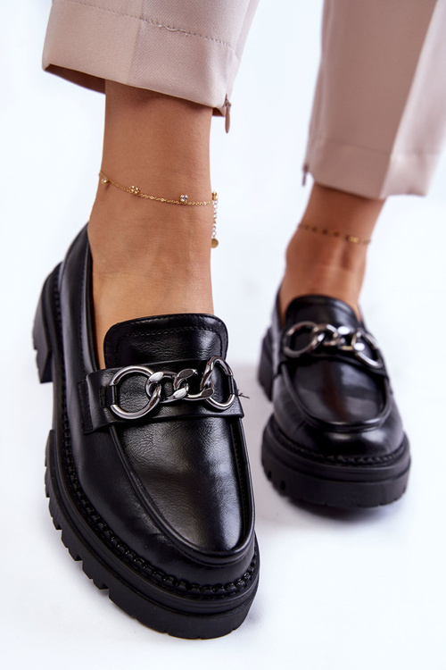 Damskie Skórzane Półbuty Loafery La.Fi Czarne Willows