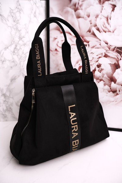Torba Shopper Na Ramię LAURA BIAGGI Zamszowa Czarna