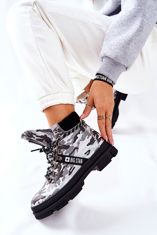 Skórzane Trapery Botki Big Star II274368 Moro Czarne