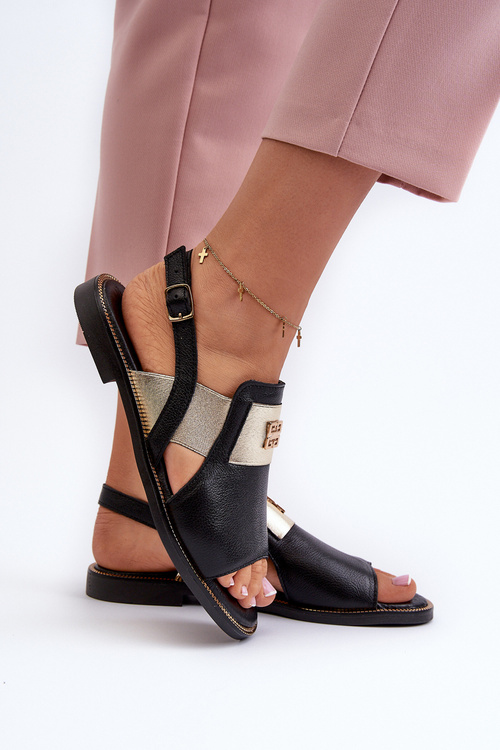 Zazoo 40385 Damskie Skórzane Sandały Czarne