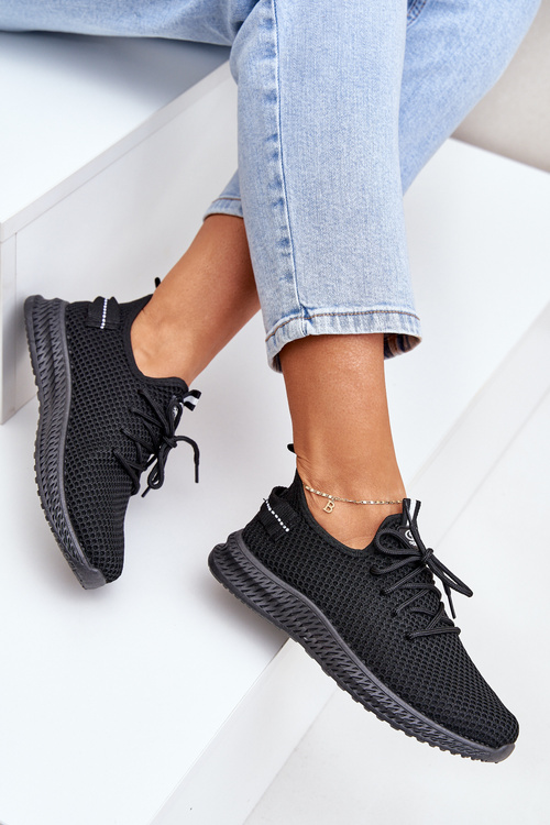 Siateczkowe Wsuwane Buty Sportowe Damskie Czarne Harice