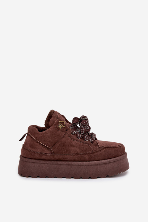 Sznurowane Śniegowce Damskie Na Platformie Ocieplane Futerkiem Brązowe Tavelle