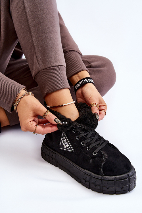 Wysokie Ocieplane Zamszowe Trampki Czarne Evren