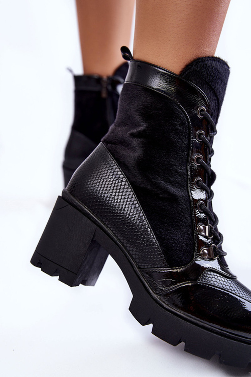 Damskie Skórzane Botki Na Obcasie La.Fi 260063B-LA Czarne